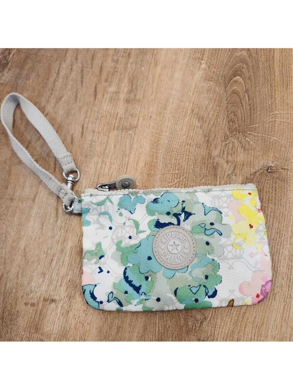 Kipling Candy Wristlet Pouch Luscious Floral Blue Watercolor Lined Makeup Travel